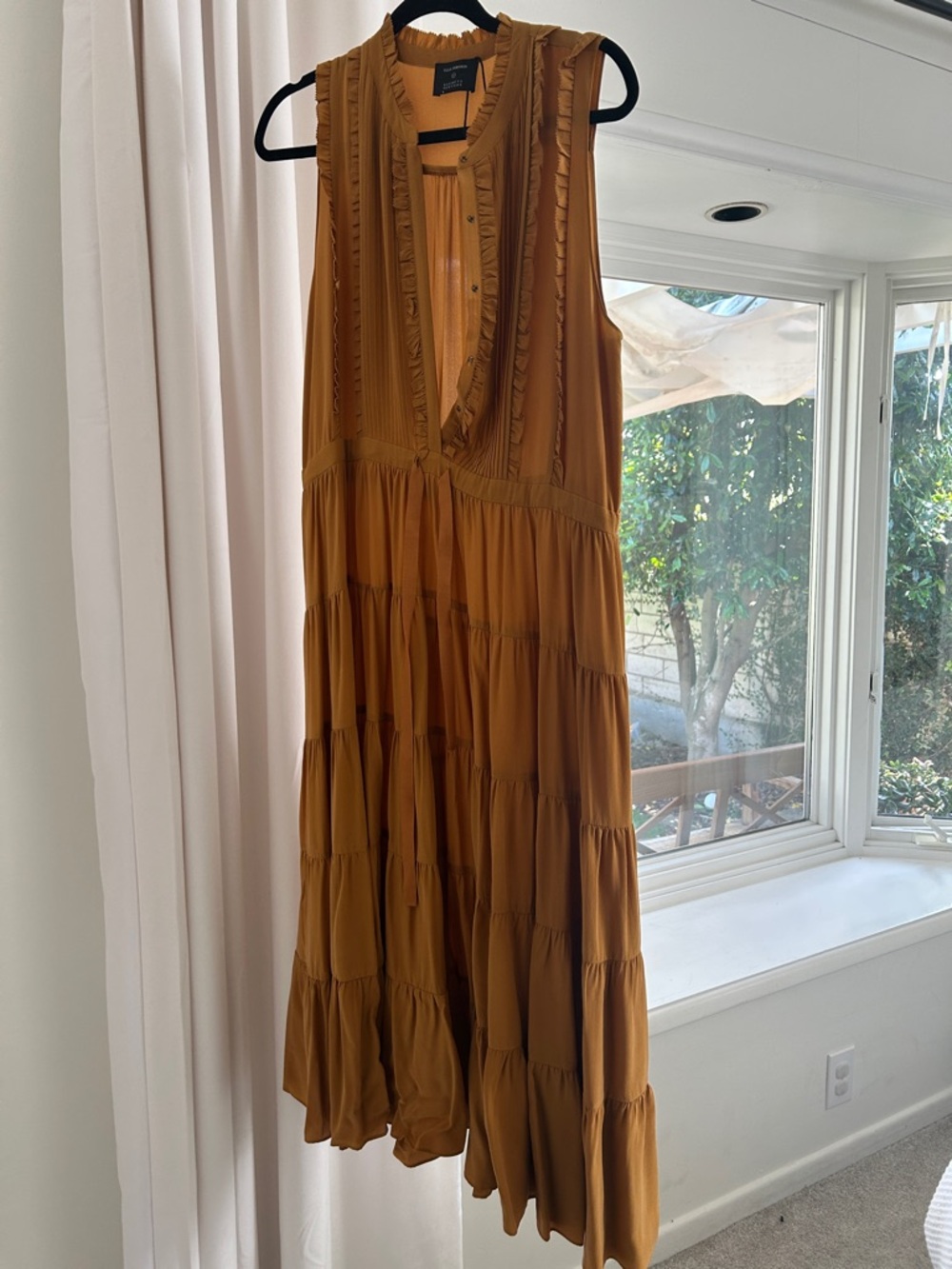 Ulla Johnson Silk Mustard Tiered Ruffle Maxi Dress